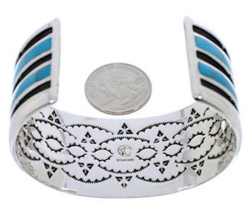 Southwest Turquoise Inlay Sterling Silver Cuff Bracelet EX27554