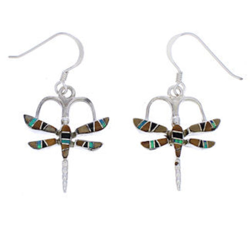Multicolor Inlay Silver Dragonfly Jewelry Hook Dangle Earrings MW77069