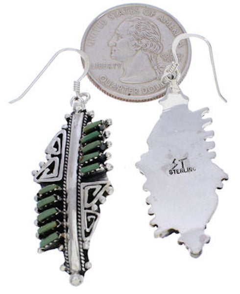 Turquoise Needlepoint Sterling Silver Southwest Water Wave Hook Dangle Earrings PX33004
