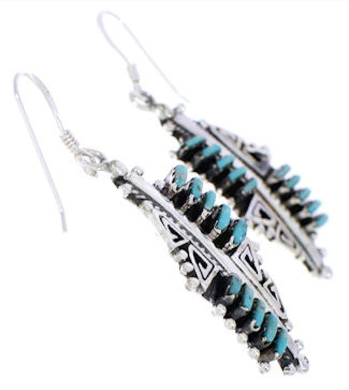 Sterling Silver Turquoise Needlepoint Water Wave Southwest Hook Dangle Earrings PX33008
