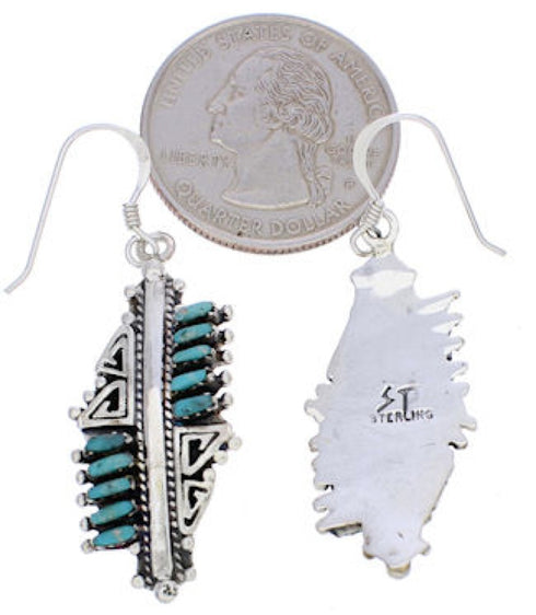 Sterling Silver Turquoise Needlepoint Water Wave Southwest Hook Dangle Earrings PX33008
