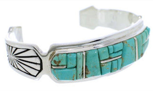 Turquoise Inlay Sterling Silver Jewelry Cuff Bracelet MX27336