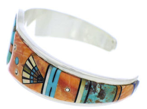 Southwestern Silver Sun Multicolor Inlay Cuff Bracelet MX27376