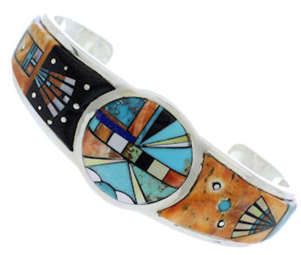 Southwestern Silver Sun Multicolor Inlay Cuff Bracelet MX27381