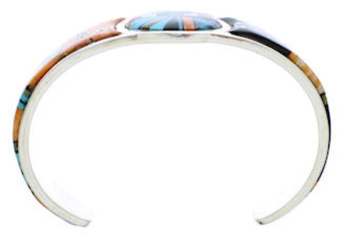 Southwestern Silver Sun Multicolor Inlay Cuff Bracelet MX27381
