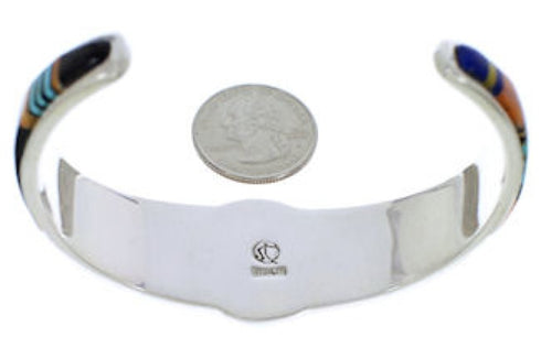 Southwestern Silver Sun Multicolor Inlay Cuff Bracelet MX27381