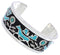 Turquoise Jet Inlay Horse Flower Southwestern Silver Bracelet NX27075