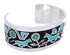 Southwestern Turquoise Jet Inlay Horse Flower Silver Bracelet CX49619