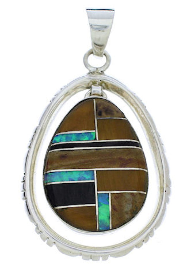 Multicolor Inlay And Genuine Sterling Silver Pendant Jewelry PX30125