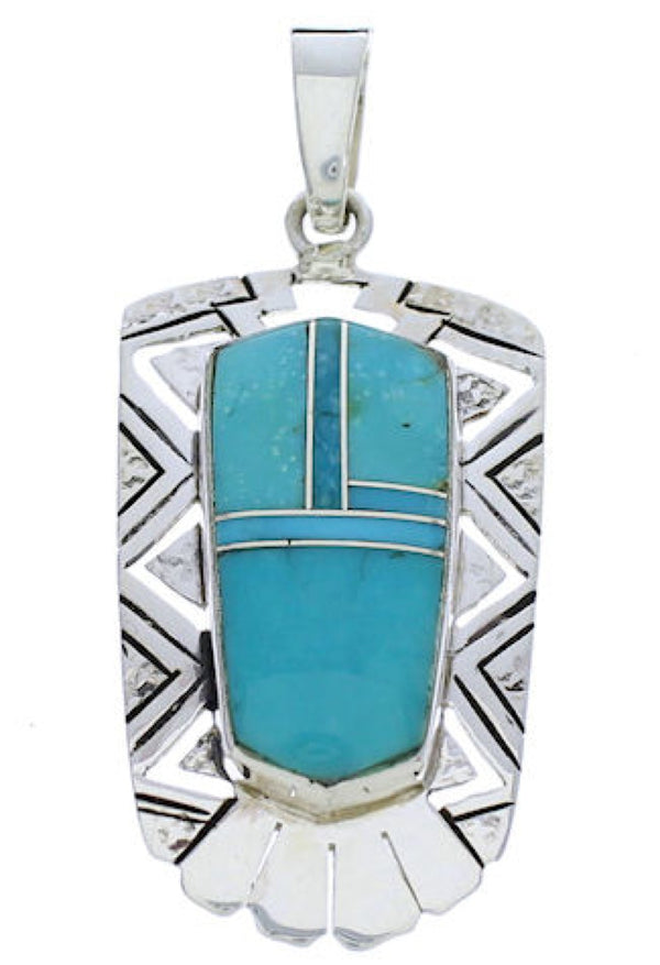 Sterling Silver Turquoise Inlay Pendant Jewelry PX30157