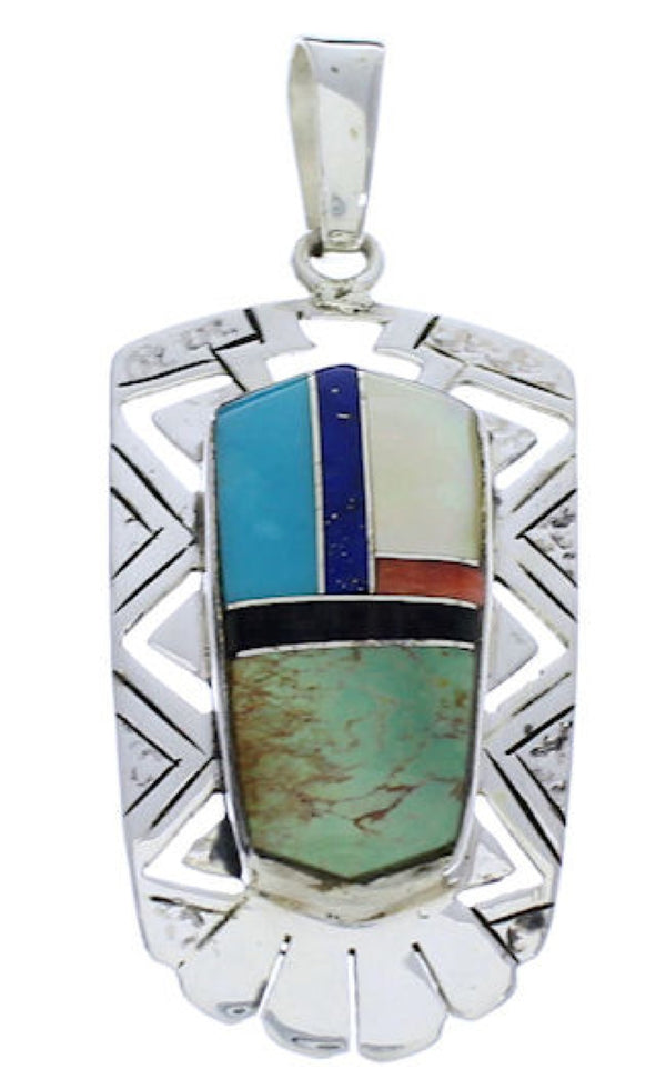 Multicolor Inlay Jewelry Southwestern Sterling Silver Pendant PX30176