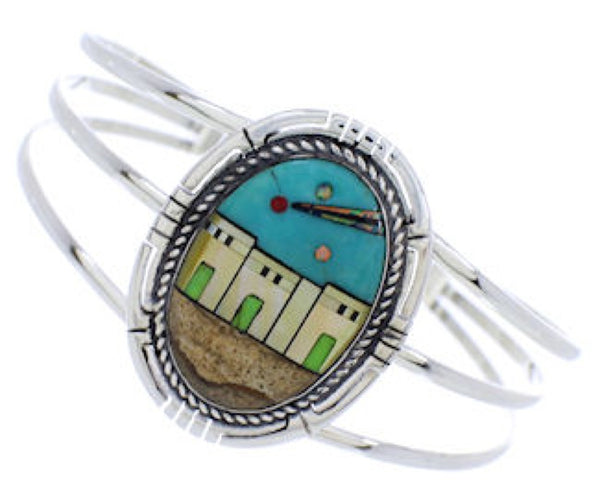 Native American Village Design Multicolor Silver Cuff Bracelet MX27453