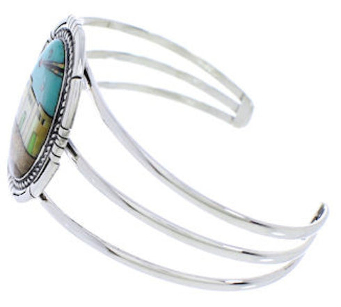 Native American Village Design Multicolor Silver Cuff Bracelet MX27453