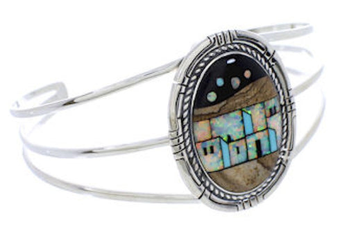 Multicolor Silver Native American Design Cuff Bracelet MX27472