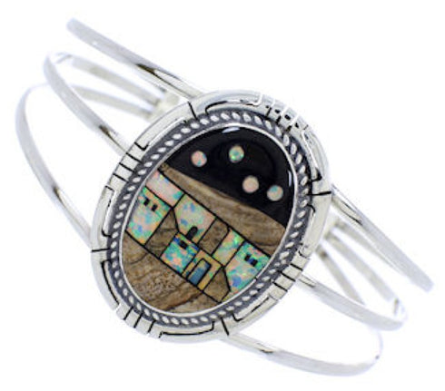 Silver Native American Design Multicolor Cuff Bracelet MX27476