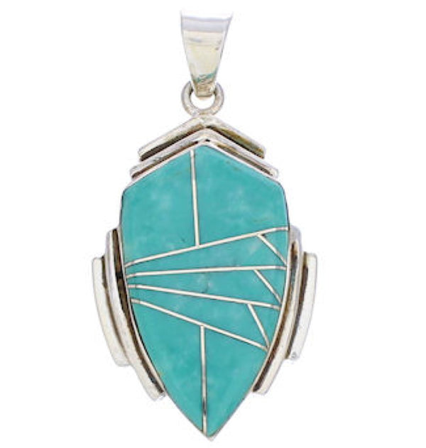 Sterling Silver And Turquoise Inlay Pendant Jewelry EX29642