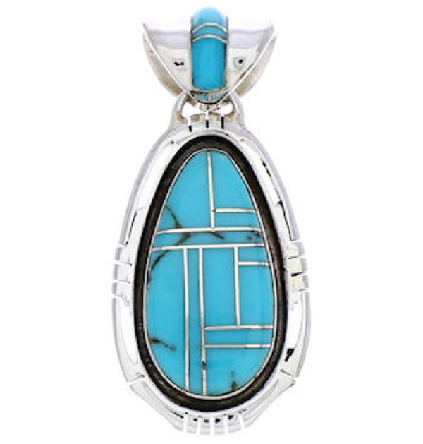 Southwest Silver And Turquoise Inlay Jewelry Pendant EX29663