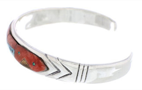 Multicolor Native American Village Design Silver Cuff Bracelet MX27593