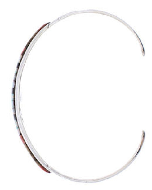 Multicolor Native American Village Design Silver Cuff Bracelet MX27593