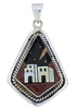 Silver Multicolor Native American Village Design Pendant PX29742