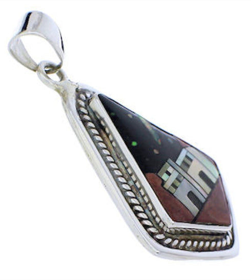 Silver Multicolor Native American Village Design Pendant PX29742