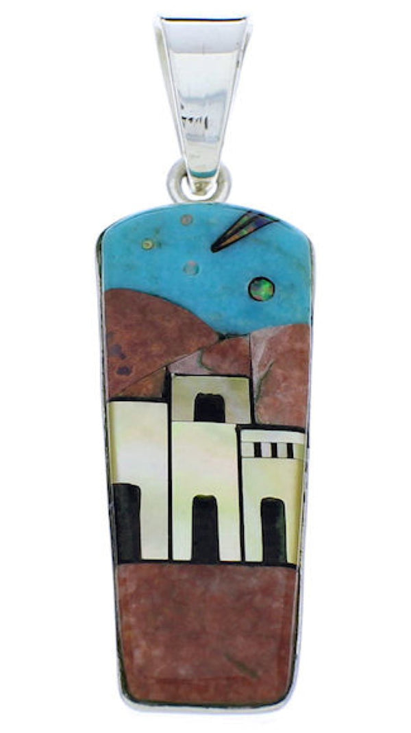 Multicolor Native American Design Silver Pendant Jewelry PX29750