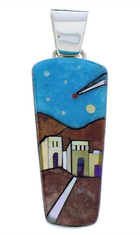 Silver Native American Village Design Multicolor Pendant PX29761