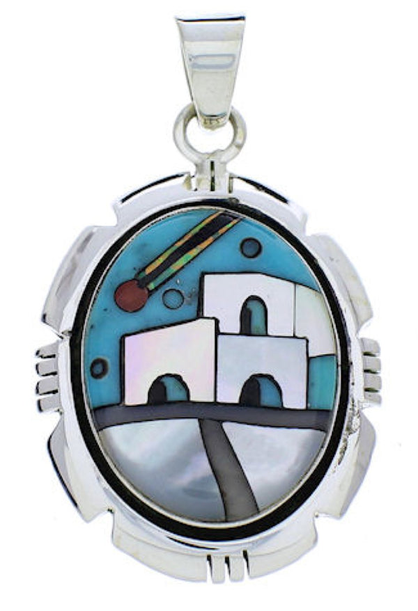 Multicolor Native American Design Sterling Silver Pendant PX29763