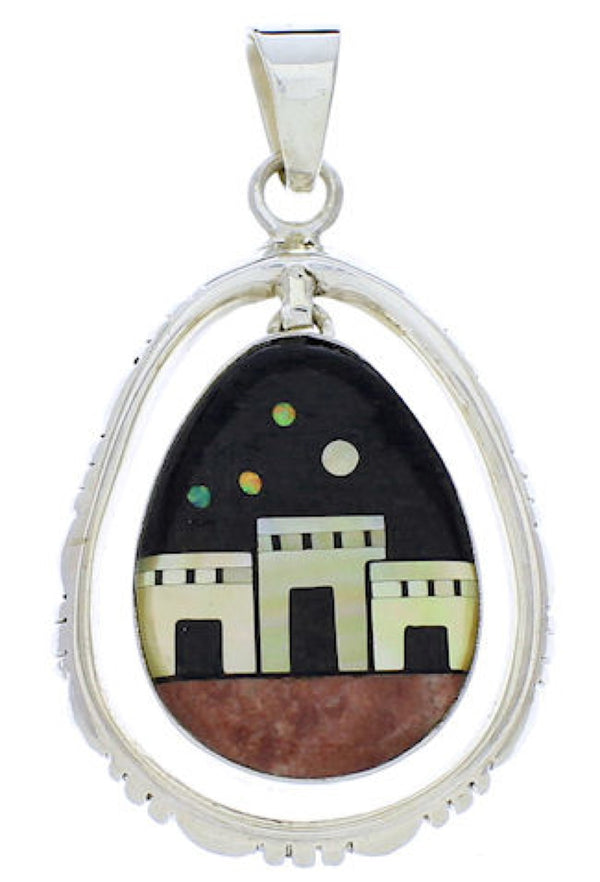 Multicolor Silver Native American Village Design Pendant PX29765