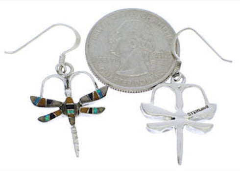 Multicolor Inlay Silver Dragonfly Jewelry Hook Dangle Earrings MW77069