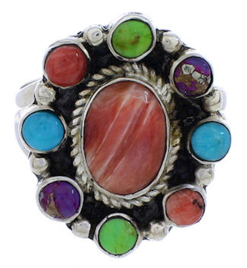 Turquoise Multicolor Authentic Sterling Silver Ring Size 6 JX37844
