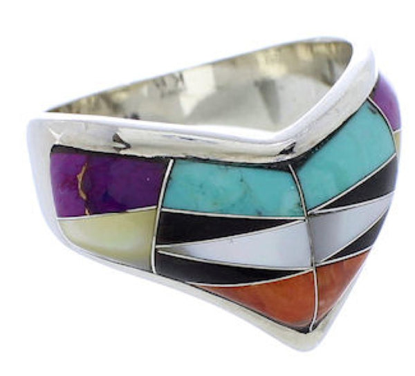 Turquoise Multicolor Genuine Sterling Silver Ring Size 6-1/4 JX37900