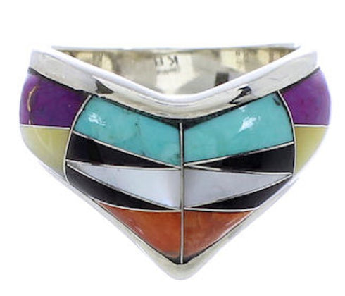 Sterling Silver Multicolor Turquoise Ring Jewelry Size 7-3/4 RS42178