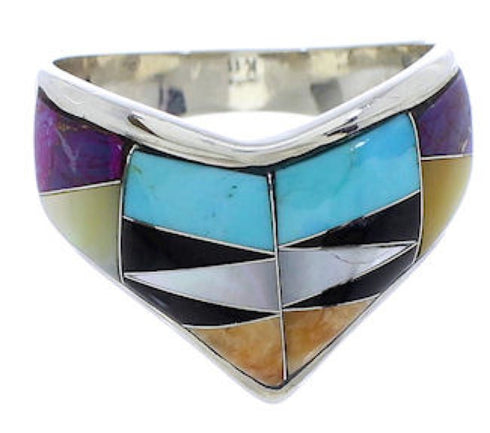 Multicolor Inlay Authentic Sterling Silver Ring Size 8-1/4 JX37903
