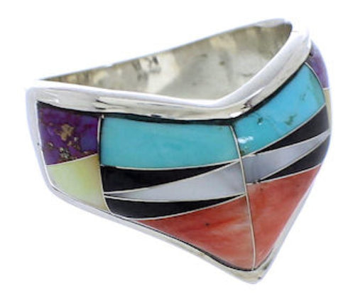 Southwest Turquoise Multicolor Sterling Silver Ring Size 7-1/4 JX38183