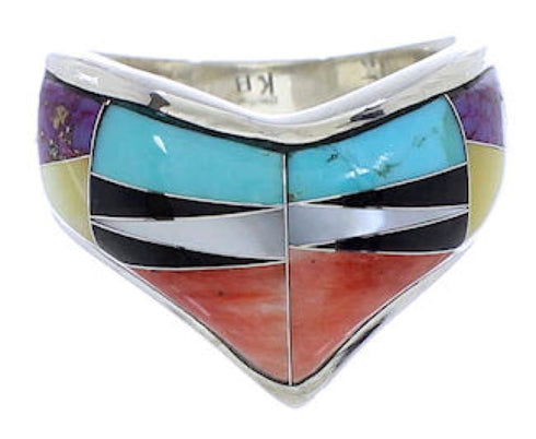 Southwest Turquoise Multicolor Sterling Silver Ring Size 7-1/4 JX38183
