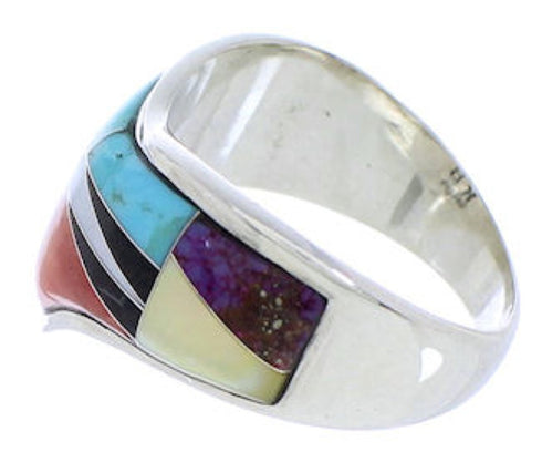 Southwest Turquoise Multicolor Sterling Silver Ring Size 7-1/4 JX38183