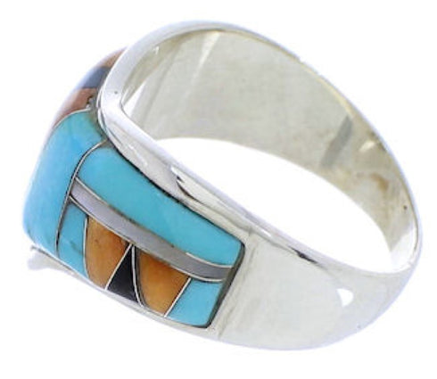 Sterling Silver Southwest Multicolor Inlay Ring Size 8-1/4 JX37908