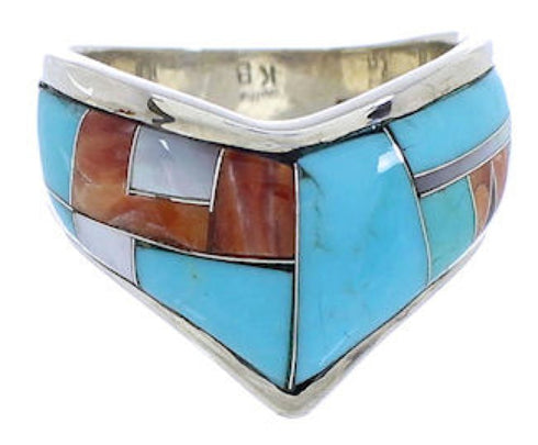 Silver Southwest Multicolor Inlay Ring Size 8-1/2 JX37910