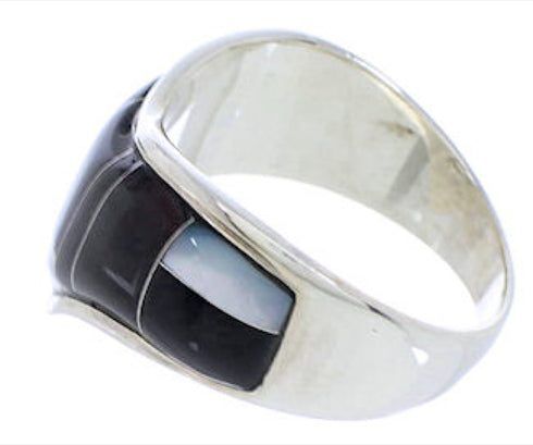 Black Jade Mother Of Pearl Sterling Silver Ring Size 7-1/2 JX37782