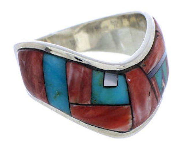 Southwest Sterling Silver Multicolor Inlay Ring Size 7-1/2 JX37801