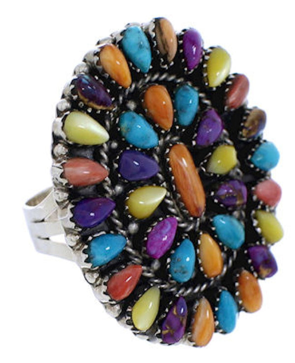 Authentic Sterling Silver Multicolor Southwest Ring Size 6-3/4 AX37673
