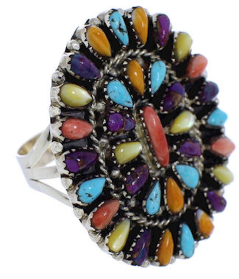 Southwest Multicolor Sterling Silver Ring Size 5-3/4 EX44015