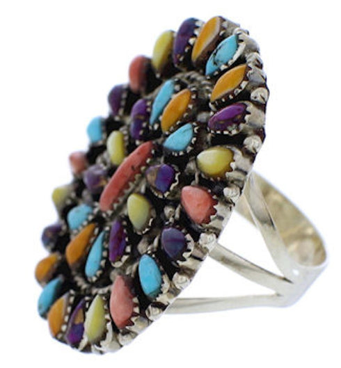 Southwest Multicolor Sterling Silver Ring Size 5-3/4 EX44015