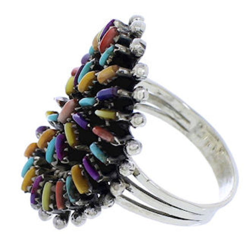 Genuine Sterling Silver Multicolor Needlepoint Ring Size 6-1/4 VX56754