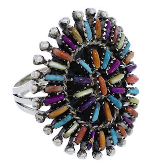 Authentic Sterling Silver Multicolor Needlepoint Ring Size 6-1/4 VX56755