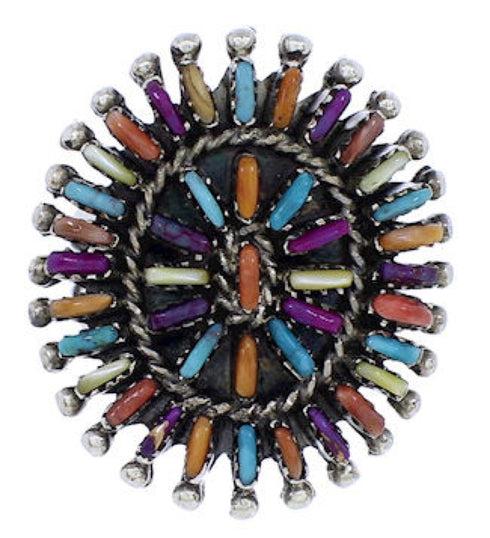 Authentic Sterling Silver Multicolor Needlepoint Ring Size 6-1/4 VX56755