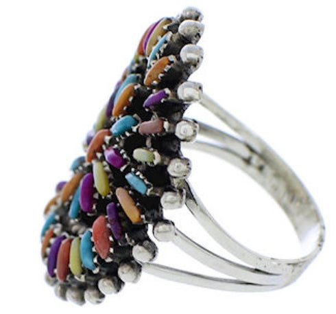 Authentic Sterling Silver Multicolor Needlepoint Ring Size 6-1/4 VX56755