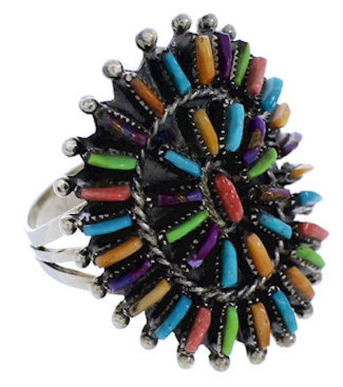 Sterling Silver Multicolor Needlepoint Southwestern Ring Size 5-1/2 VX56757