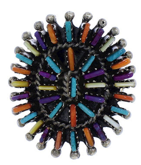 Genuine Sterling Silver Multicolor Needlepoint Southwestern Ring Size 5-1/2 VX56758